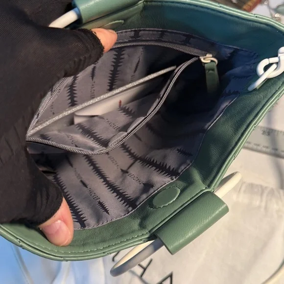 Thacker sea foam green leather Quilted Handbag purse 10” x 8” - Picture 7 of 14